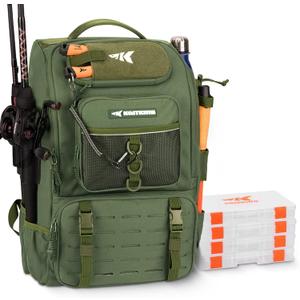 KastKing KarryAll Fishing Tackle Backpack with Rod Holder 4 Tackle Boxes,40/26L Tackle Bag Storage Fishing Gear and Equipment