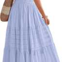 BTFBM Womens Summer 2026 Casual Midi Maxi Dresses Lightweight Short Sleeve V Neck Elastic Waist Boho Beach Dress Pockets (Blue, XXL)