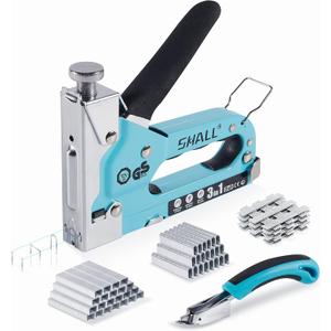 SHALL Staple Gun Heavy Duty, 3-in-1 Upholstery Staple Gun Kit with 3000 Staples, Staple Remover, Manual Brad Nailer with Specific Staples Outlet Position Indicator (Blue)