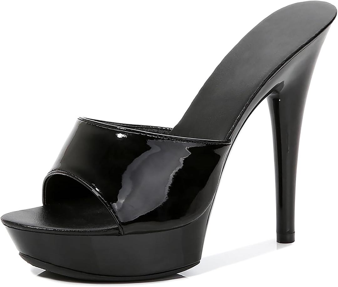 Women Fish Mouth Sky High Heel Platform Sexy Party Slides Round Open Toe Slip On High Heeled Backless Prom Sandals Fashion Stiletto Dress Bridal Evening Shoes, 42