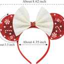 2 x Christmas Mouse Ears Headband With White Sequin Bow, Pearl, Swirl Candy Decorations, Glitter Party Costume Accessory, Theme Park Cosplay; 56HSD