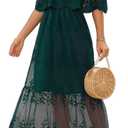 Women's Off The Shoulder Embroidered Lace Maxi Wedding Dress Boho Wedding Guest Formal Party Maternity Photoshoot Dresses (Green, XXL)