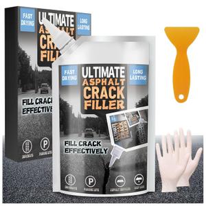 2 x Meuvcol Asphalt Crack Filler, 3.3 LB High Elasticity Asphalt Driveway Crack Filler, Self Leveling Asphalt Sealant for Driveway, Hole, Road, Blacktop Joint Filler, Flexible Concrete Sealer
