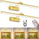 2Pack Picture Light, 5200mAh Rechargeable Picture Light for Wall with Remote Control and Timer, 300LM 16" Metal 3000K Warm Light Dimmable Art Light for Frame, Artwork, and Paintings(Gold) (Gold 2Pack)