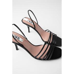 ZARA Women’s Black Strappy Heeled Sandals – Size 39, Elegant Square Toe Slingback Shoes