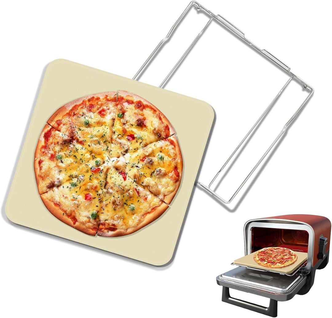12 inch Pizza Stone with Rack for Oven and Grill Baking, Baking Stone Set for Ninja OO101 8 In 1 Outdoor Pizza Oven, Fits Ninja Woodfire OO100 Series Outdoor Oven, for Ninja Pizza Oven Accessories