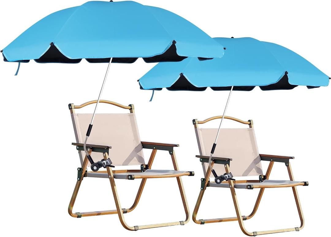 Blissun Beach Umbrella with Clamp, Adjustable Umbrellas for Chair, UPF50+ Sun Shade Umbrella for Beach Chair, Wheelchair, Camping Chair, Patio Chair, Golf Carts (Chair Not Included)