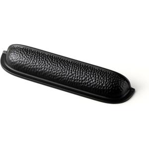 Goo-Ki 6 Pack 5 Inch Matte Black Cabinet Cup Pulls  Hammered Texture with Curved Edges, Elegant Drawer Bin Handle for Kitchen & Furniture