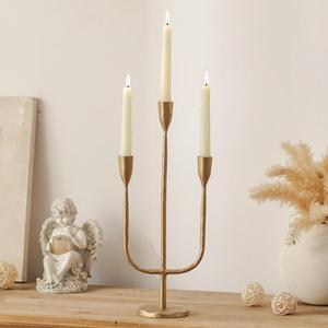 Romadedi Candelabra Brass Candlestick Holders: Gold Taper Candle Holders Metal Tall Vintage Candle Holders Iron for Table Centerpiece Antique Decor Fireplace Candle Stands Decorative Mantle