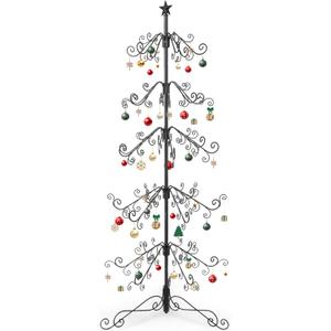 Metal Christmas Tree Ornament Display, 6 Ft Ornament Tree Display Stand with 144 Hooks, 6-Tier Wrought Iron Christmas Tree for Holiday Christmas Halloween Decorations Gift, Easy Assembly, Black