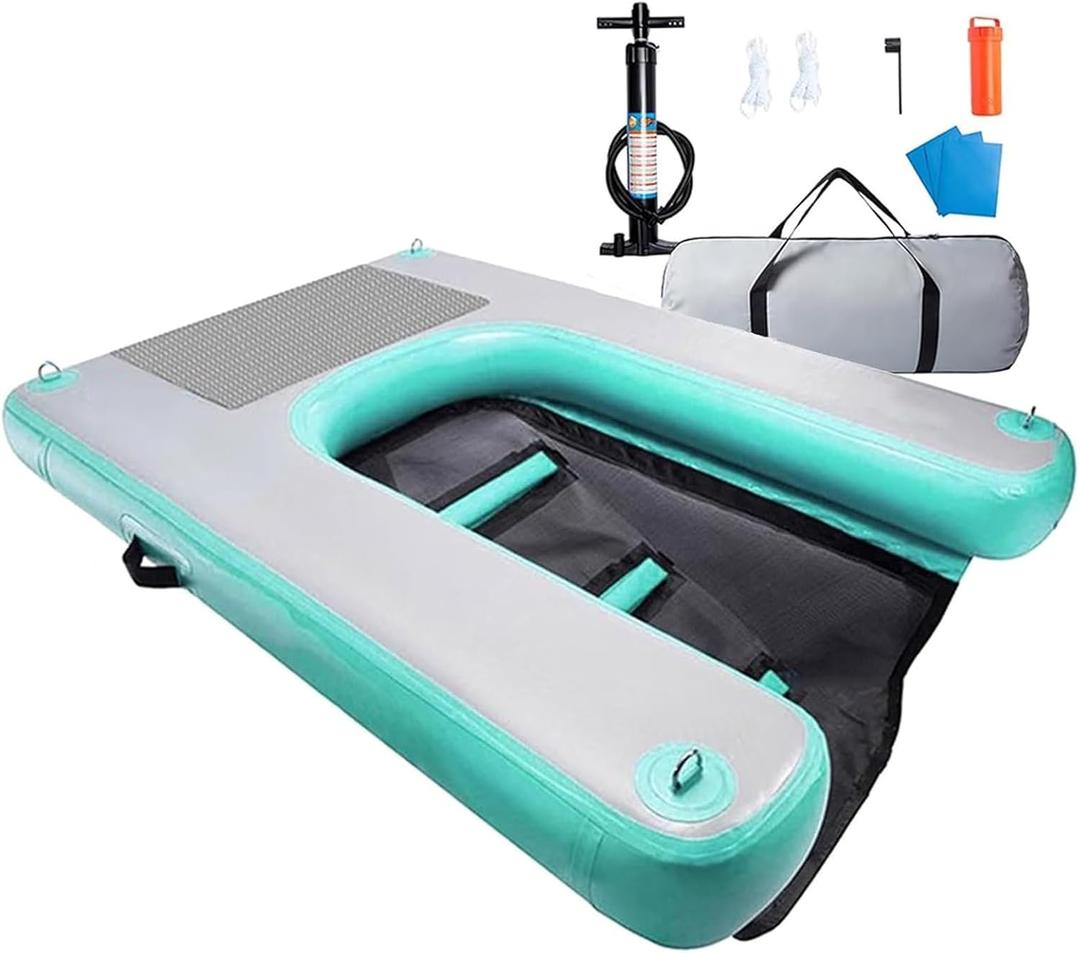 59'' X 39.3'' Large Floating Dock Platform, Inflatable PVC Exit Ramps Ladder for Dogs up to 130 Pounds, Foldable Floating Dock Platform with Pump/Rope/Repair Kit (150x100x10cm)