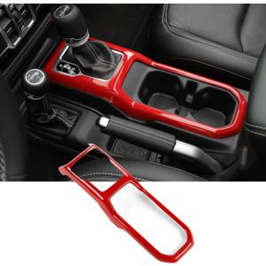 JeCar Interior Gear Shift Cup Holder Panel Cover Trim Fit for Jeep Wrangler JL JLU Gladiator JT 2018-2024 (Red)