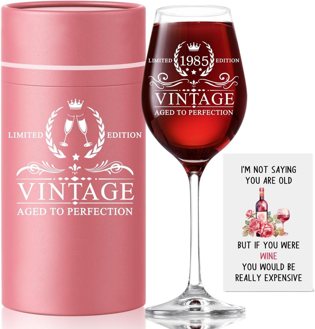 40th Birthday Gifts for Women, 1985 Vintage 18 oz Stemmed Glass, Back in 1985 Old Time Information, 40th Birthday Gifts for Her, 40 Year Old Birthday Decorations for Women, Gift for Female 40s