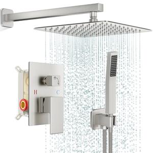 FPXRNG Shower Faucet Set Bathroom Square Rain Shower Head and Handle Set, Wall Mounted Shower Fixtures, Full Metal Trim Repair Kit 10 inch Brushed Nickel (With Shower Valve)