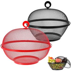 MAQUITA 2 Pcs Mesh Fruit Basket with Lid Fruit Cover Protective Countertop Produce Cover Metal Wire Mesh Holder Strainer Mesh Fruit Holder Kitchen Accessories for Kitchen Food Vegetable