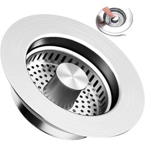 3-in-1 Kitchen Sink Drain Strainer & Stopper with Basket, Stainless Steel Drain Plug Cover Catcher for Food Waste - Sink Accessories for Home or Kitchen Sink Shroom Fit US Standard 3-1/2'' Drain Hole