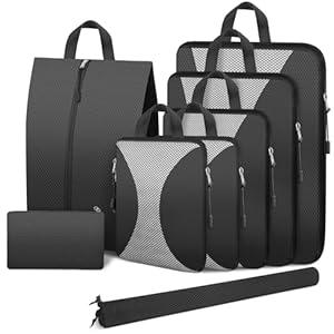 8 Set Compression Packing Cubes for Travel, Packing Cubes Compression Travel Accessories Expandable Packing Organizers for Carry on Luggage Suitcase (Black)