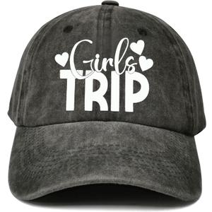 Unisex Vintage Washed Distressed Baseball Cap Adjustable Dad Hat Girls Trip Letter Print Graphic Hat for Men Women (Gray)