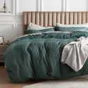 Bedsure Cotton Duvet Cover King - 100% Cotton Waffle Weave Forest Green Duvet Cover King Size, GentleSoft and Breathable Bedding Set for All Season, 3 Pieces, 104"x90"