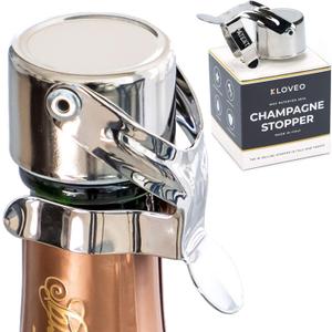 KLOVEO Champagne Stoppers - Patented Seal - Made in Italy - Professional Grade WAF Champagne Bottle Stopper - Prosecco, Cava, and Sparkling Bottle Stopper (Chrome)