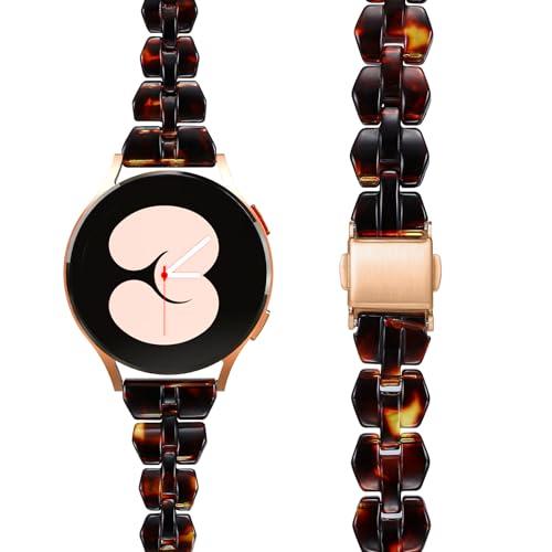 BAIHUIAM Resin Bands Compatible with Galaxy Watch 7/6/5/4/FE Band 40mm 44mm Women, Slim 20mm Band for Galaxy Watch 6/4 Classic 43mm 47mm 42mm 46mm, Tortoise Tone