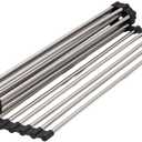 Strictly Sinks Stainless Steel Roll Up Dish Drying Rack – Silver 16 Inch Over The Sink Drying Rack Ideal for Apron Workstation Sinks Only – Multipurpose Foldable Dish Rack (16-3/8″ x 13″ x 3/8″)