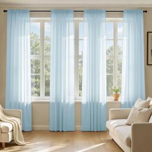 MIULEE Sky Blue Sheer Curtains 84 Inches Long, 4 Panels Set, Light Filtering Rod Pocket Voile Drapes for Living Room and Bedroom, Airy Soft Fabric Window Treatments, 42 x 84 Inches