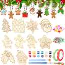 Chunful 20 Sets Christmas Gingerbread Crafts Kit Make Your Own Gingerbread Houses Wooden Christmas Ornaments Bead DIY Crafts Bulk for Xmas Party Supplies Tree Decoration