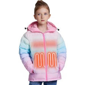 Kids Heated Jacket with Battery Pack - 7.4V Rechargeable Boys Girls Lightweight Electric Heated Coat Winter (Small, Pink Ombre)
