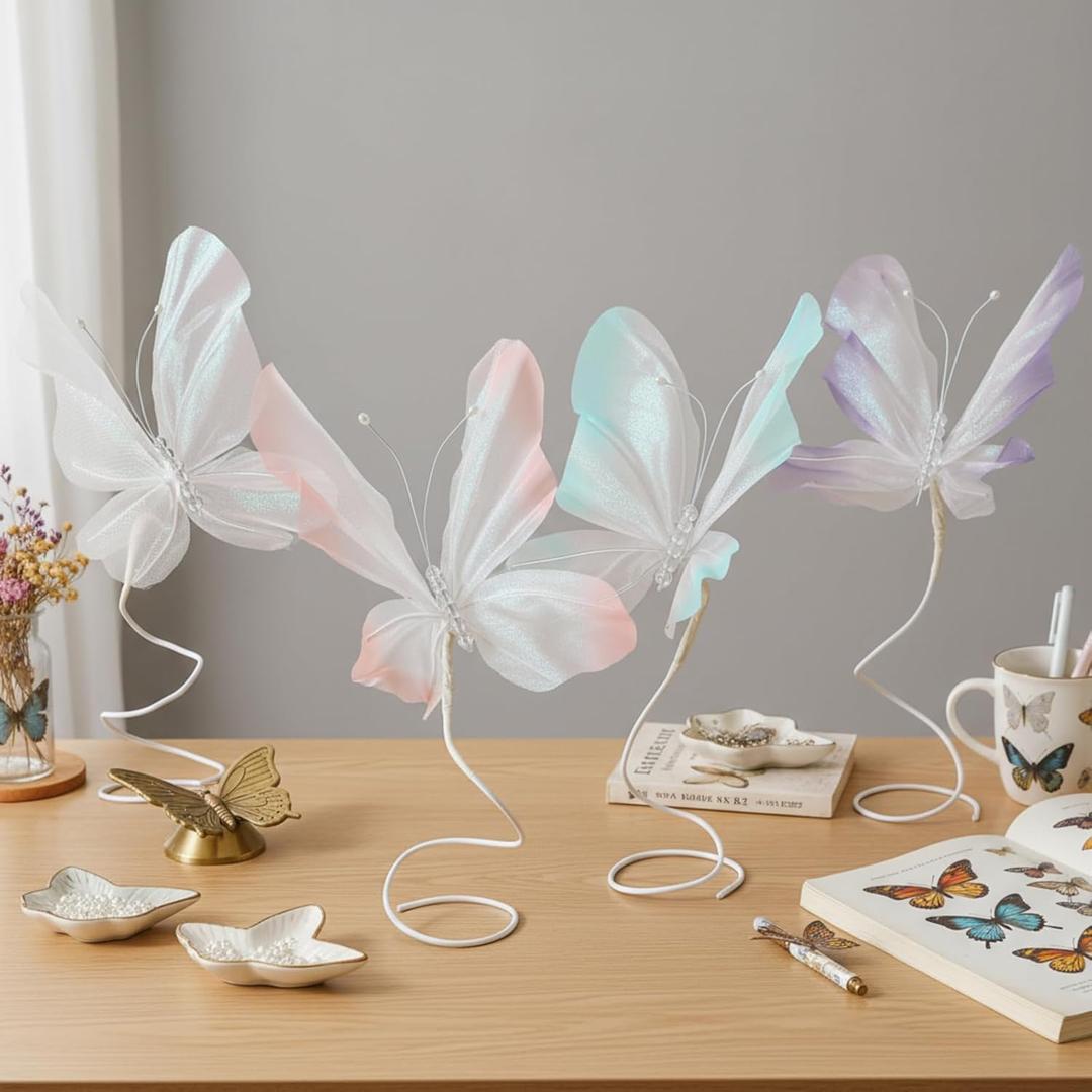 Roowest 4pcs Butterfly Centerpiece for Table Gradient Silk Butterfly Party Table Centerpieces 3D Pink Purple Green White Butterflies Tabletop for Baby Shower Wedding Birthday Party Decor Supply