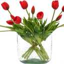 DUYONE 15pcs Artificial Tulips Flowers, Latex Bouquet, Fake Tulips for Office Wedding Party Home Kitchen Garden Decoration(Red,15pcs)