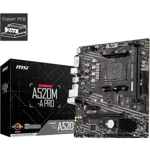 MSI A520M-A PRO Gaming Motherboard (AMD Ryzen 5000, AM4, DDR4, PCIe 3.0, SATA 6Gb/s, M.2, USB 3.2 Gen 1, DVI/HDMI, Micro-ATX)