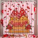 Fiodrimy Valentines Shower Curtain, Gnome Shower Curtain for Bathroom, Valentine's Day Decorations Fabric Bath Accessories