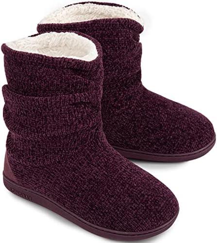 LongBay Women's Chenille Knit Bootie Slippers Cute Warm Plush Fleece Memory Foam House Shoes Size 5-6
