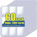 1080 Pockets Card Sleeves Binder Sheets, 9 Pocket Card Sleeves for 3 Ring Binder, Trading Cards Sleeves Fit for Baseball, Football, Game, Business Cards(60 Pages)