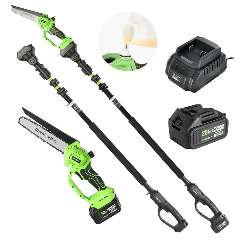 2-in-1 Cordless Pole Saw & Mini Chainsaw 20V 3.0AH 8-Inch 15FT Reach Electric Tree Trimmer Battery Powered Chainsaw with Extension Pole for Tree Trimming Branch Cutting Pruning