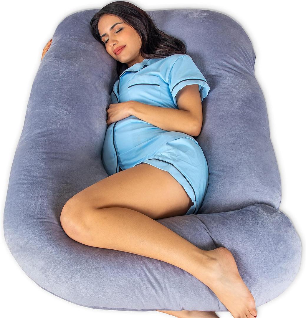 Pharmedoc Pregnancy Pillows, U-Shape Full Body Pillow -Removable Cover Jumbo Size - Grey - Pregnancy Pillows for Sleeping - Body Pillows for Adults, Maternity Pillow and Pregnancy Must Haves (Jumbo Grey)