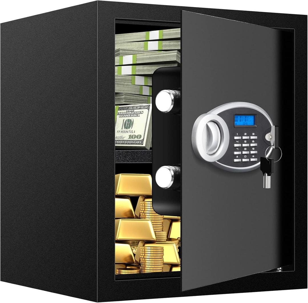 2.3 Cuft Fire Proof Safe for Home Documents, Digital Personal Security Safety Box with Electronic Keypad and Removable Shelf, Home Safe Box fireproof waterproof for Office, Hotel and Business Use