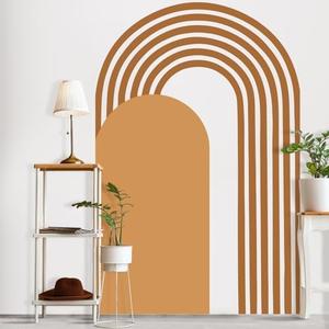 Large Arch Wall Decal Boho Arch Stripe Modern Minimalism Abstract Geometric Retro Peel and Stick Wall Decals for Bedroom Bed Sofa TV Cabinet 70.9 x 46.5 Inch(Orange)