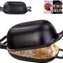 Oval Dutch Oven for Bread Baking 12 x 8 Inch, Pre-Seasoned Cast Iron Bread Oven for Sourdough, Dutch Oven Bread Loaf Pan for a Crispy Crust, 5QT