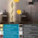 Modern Spiral Floor Lamps for Living Room, 40W LED Floor Lamp with Remote Control, 60 Inch 3 Color Temperatures & Dimmable Brightness Corner Standing Lamp Black Floor Lamp for Bedroom, Office