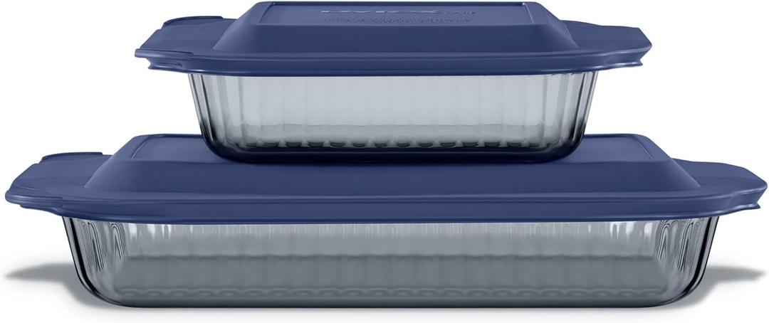Pyrex Colors (2-Pack, Full Set) Tinted Glass Baking Dish with BPA-Free Lid, Oblong Bakeware Glass Pan For Casserole & Lasagna, Dishwasher, Freezer, Microwave and Pre-Heated Oven Safe, Smoke (9x13, 8x8)