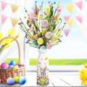 Easter Decor, Easter Artificial Flowers 3 PCS with Vase, Bunny Table Decorations, Spring Tabletop Centerpiece for Home, Living Room, Dining Table, Eggs Spring Flowers Gifts for Women