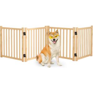 Freestanding Dog Gate Indoor, 23" H Wooden Foldable Dog Gates, No-Painted Portable Puppy Gate for Doorways Stairs- 4 Panels
