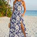 KILIG Women's Summer Floral Beach Flowy Split Maxi Long Dresses, Floral Blue  (S)