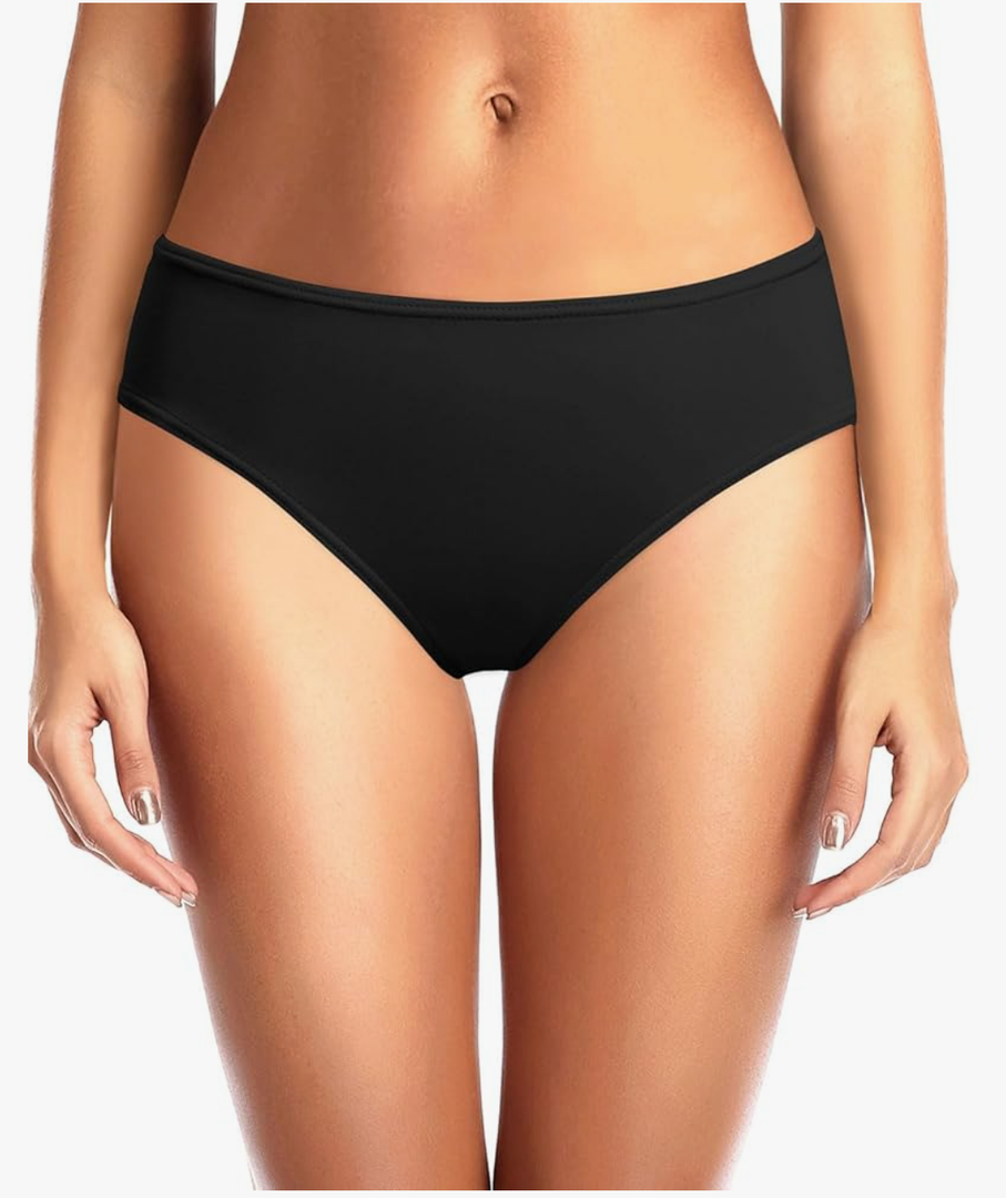 Zmart Women Standard Strappy Bikini Bottoms Full Coverage Bathing Suit Cutout Swim Low Rise Swimsuit Bottom, M Black