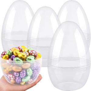 12 Inch/ 10 Inch/ 8 Inch Giant Clear Easter Eggs Fillable 4/5/ 6/7 Pcs Jumbo Plastic Easter Eggs Large Easter Eggs Empty for Egg Hunt Supplies Easter (4 Pcs - Clear (10 Inch))
