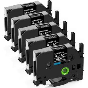 Labelife Black Label Tape TZe-335 Replacement for Brother P Touch Label Maker Tape White on Black TZe TZ Tape 12mm 0.47 Laminated Black Label Tape TZe335 for Brother PT-D220 PT-D210 PT-H110, 5-Pack