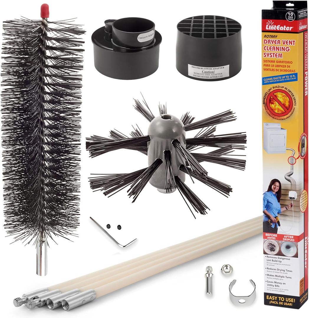 Dryer Vent Duct Cleaning Kit - Gardus RLE202 LintEater Rotary Dryer Vent Cleaner Kit, Removes Lint, Dryer Vent Cleaning System Extends Up to 12 with 4 Flexible 3' Rods, Air Duct Cleaning Tools