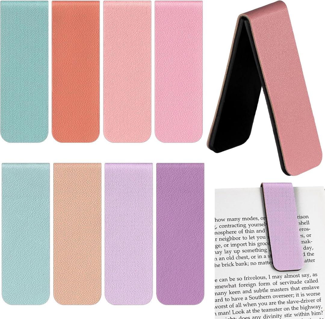 8 Pcs Leather Magnetic Bookmarks for Women Magnetic Bookmark Clip Handmade Textured Leather Bookmarks Reader Gift for Women Readers Teacher Book Lover(Fresh Color)